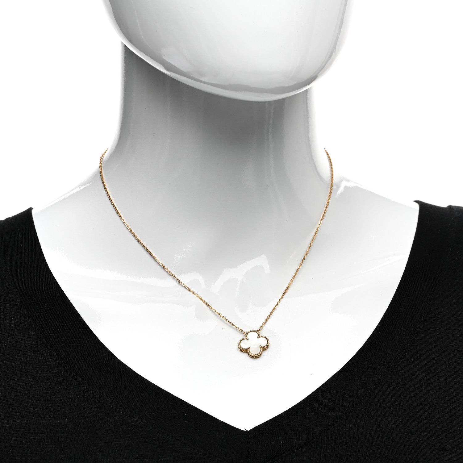 Van Cleef & Arpels 18K Yellow Gold Mother of Pearl Vintage Alhambra Pendant Necklace 2 of 6