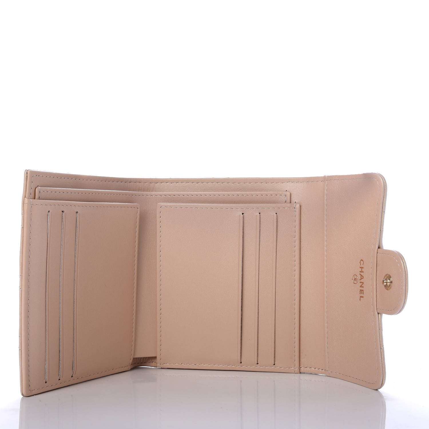 Chanel Iridescent Calfskin Quilted Compact Flap Wallet Beige 5 of 10