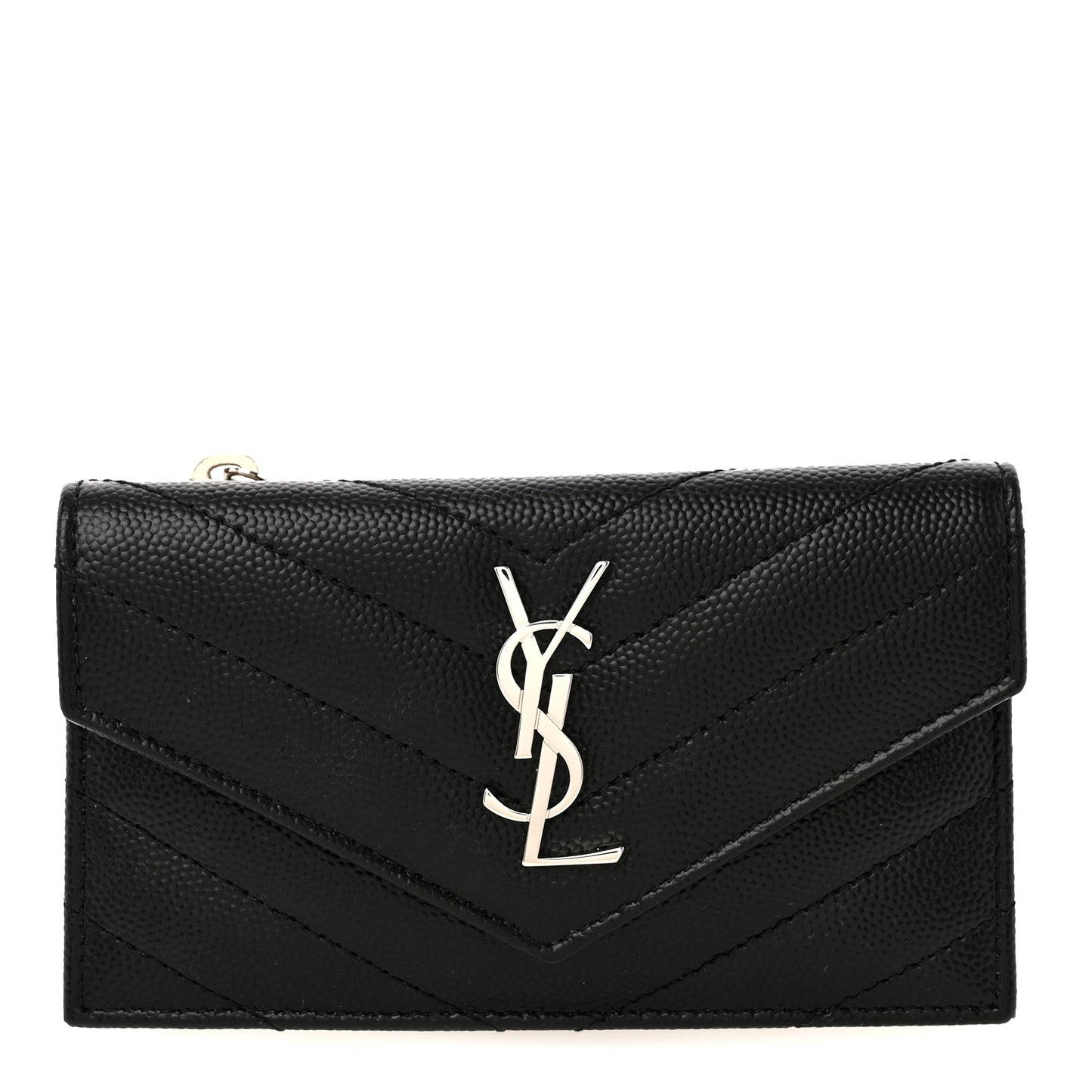 Grain De Poudre Matelasse Chevron Monogram Compact Wallet Black