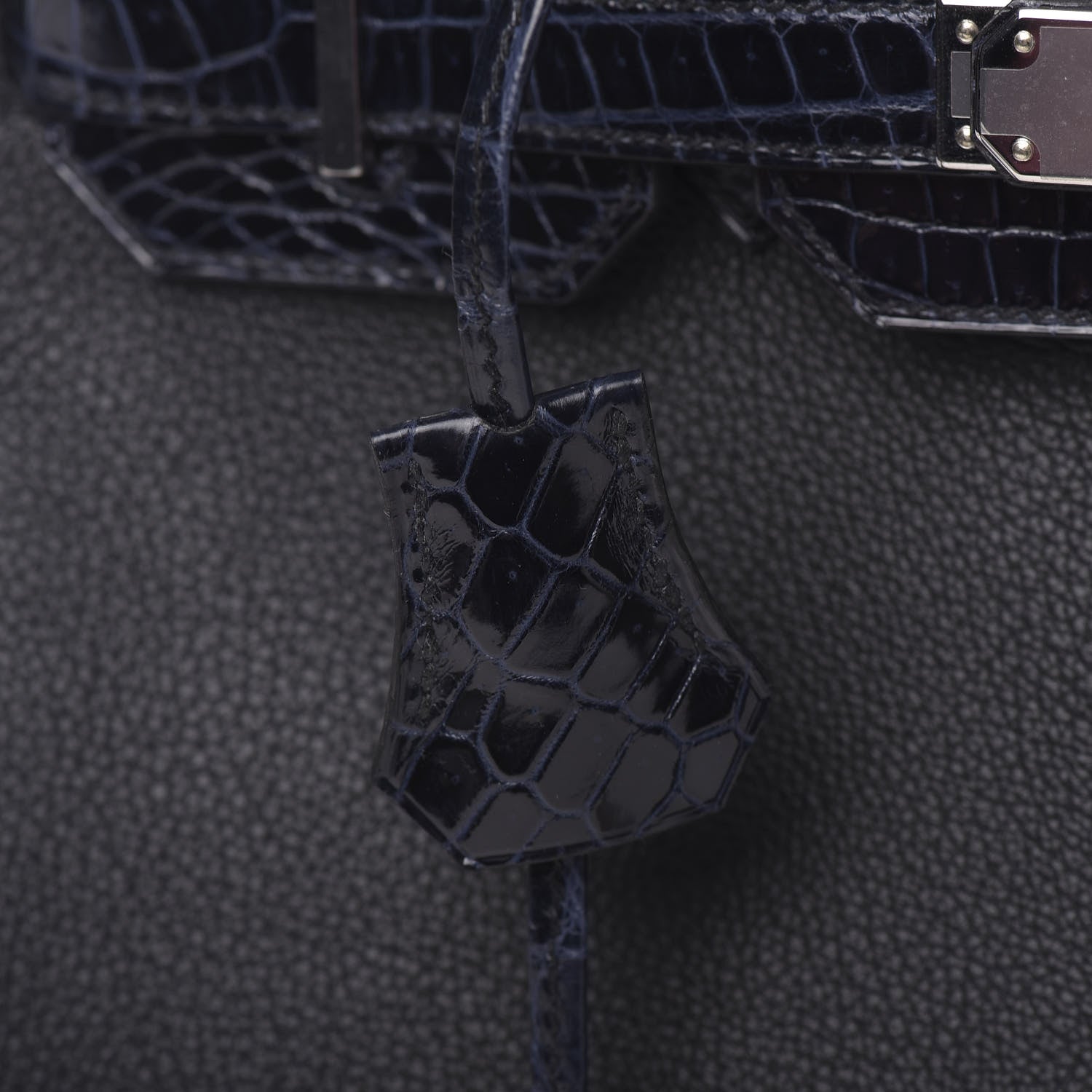 Hermes Taurillon Novillo Shiny Niloticus Crocodile Birkin Touch 30 Black Bleu Marine 10 of 38