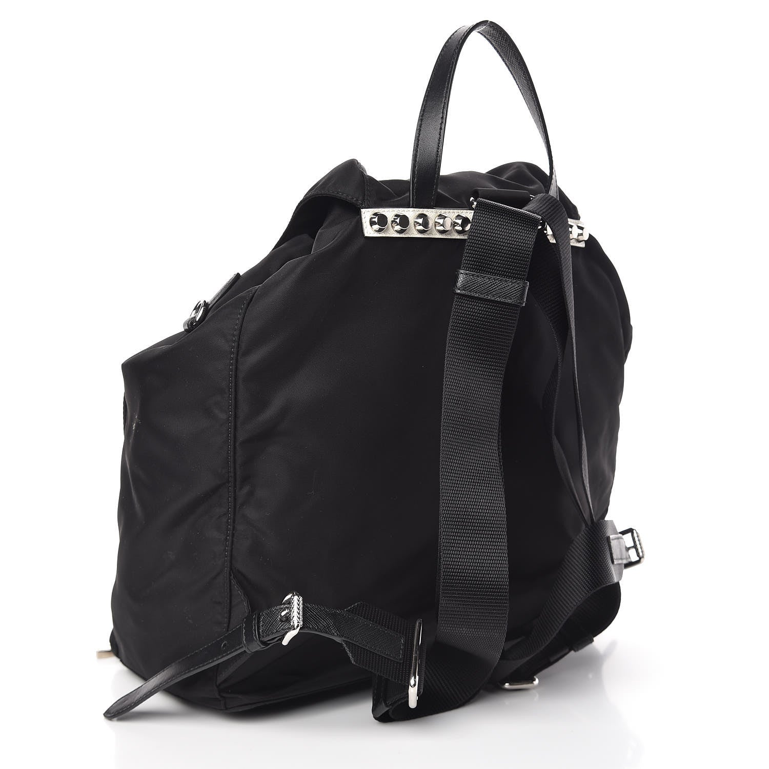 Prada Nylon New Vela Studded Backpack Black White 3 of 12
