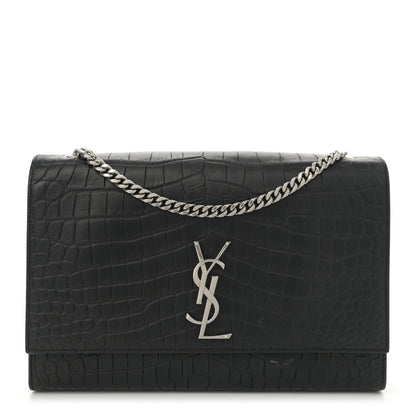 Saint Laurent Calfskin Crocodile Embossed Large Classic Monogram Kate Satchel Black 1 of 15