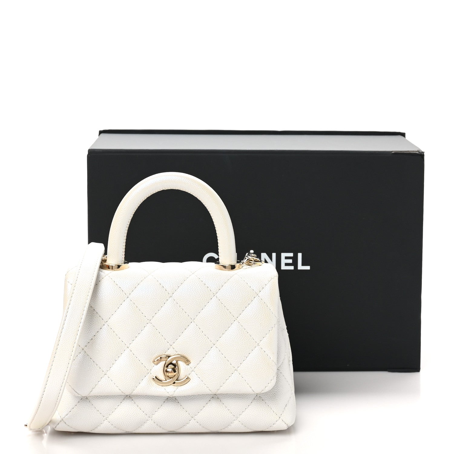 Chanel Iridescent Caviar Quilted Extra Mini Coco Handle Flap White 11 of 11