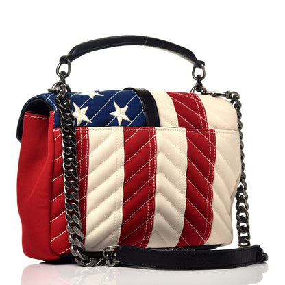 Saint Laurent Canvas Matelasse Chevron American Flag Monogram Medium College Bag Red Blue 4 of 10