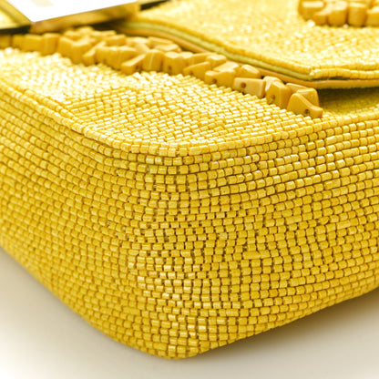 Fendi Rolling Stone Vitello Seta Bead Embroidered Re-Edition Baguette Giallo 9 of 9