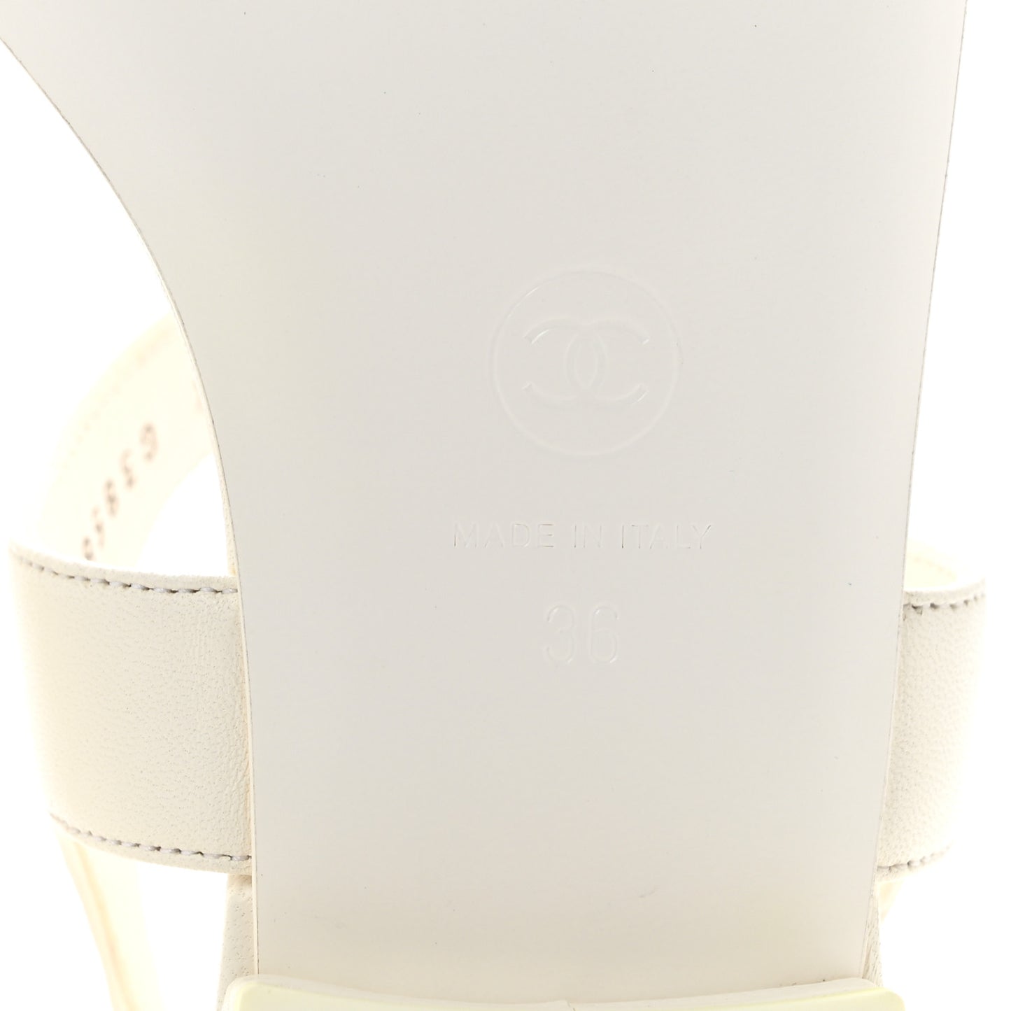 Lambskin CC Leaf Thong Sandals 36 White