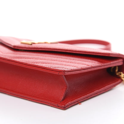 Saint Laurent Grain De Poudre Matelasse Chevron Monogram Envelope Chain Wallet New Red 10 of 12