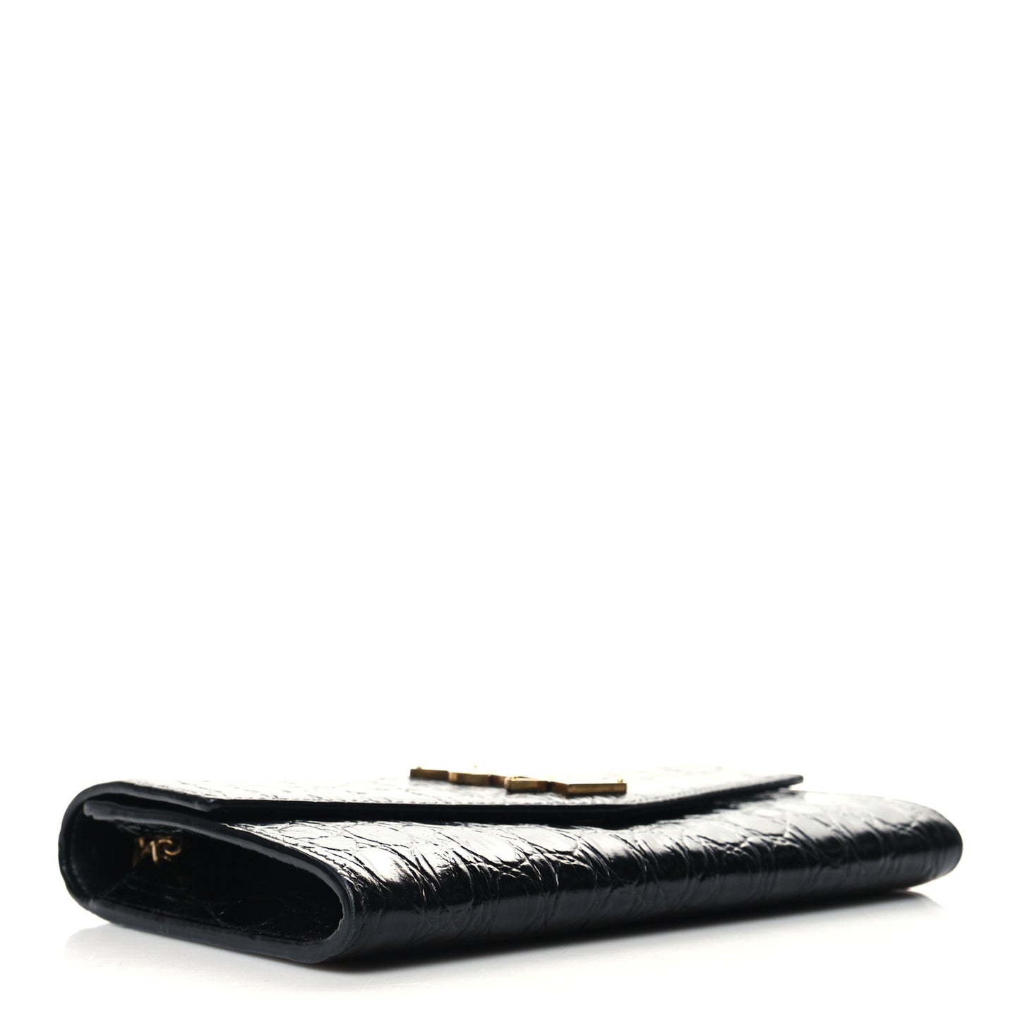 Calfskin Crocodile Embossed Monogram Uptown Chain Wallet Black