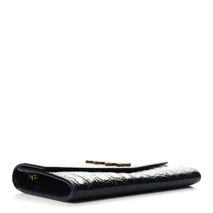 Saint Laurent Calfskin Crocodile Embossed Monogram Uptown Chain Wallet Black 5 of 11