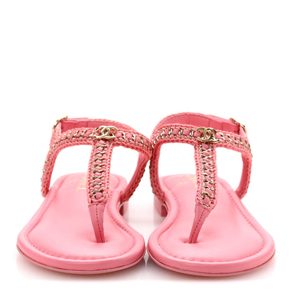 Chanel Lambskin Embroidered CC Thong Sandals 37 Pink 3 of 9