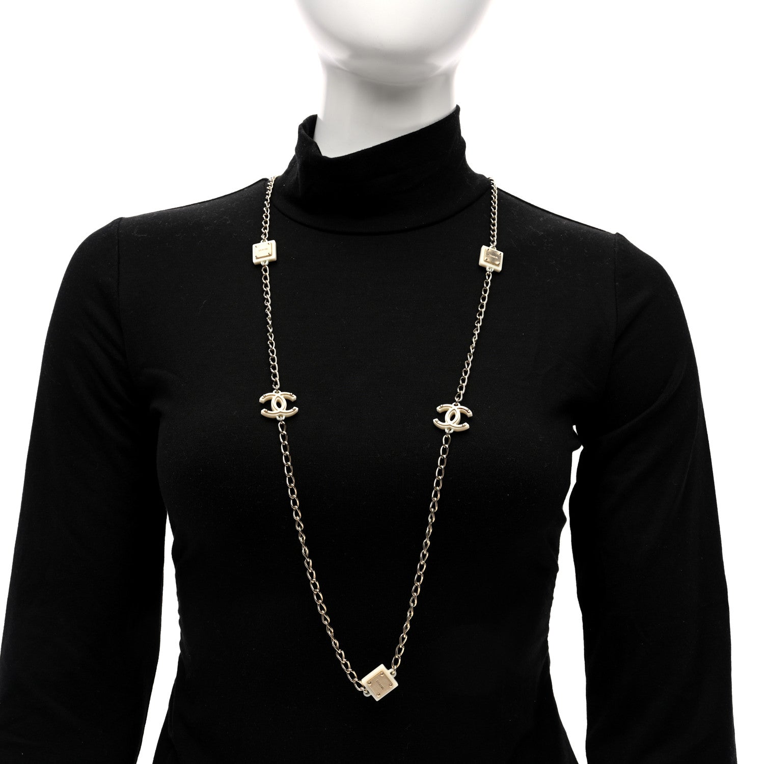 Chanel Metal Enamel CC Chain Necklace Gold White 2 of 4