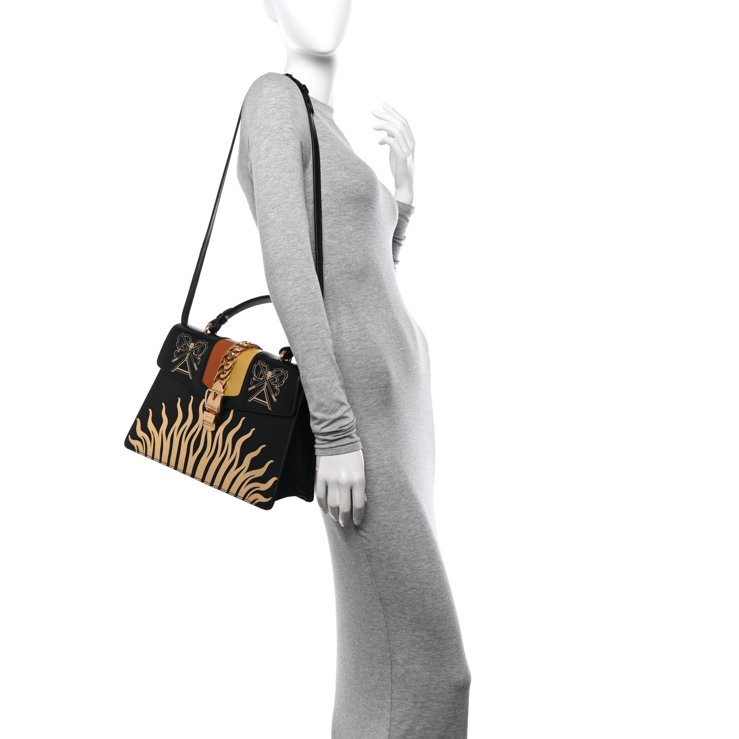 Gucci Calfskin Gold Sun Medium Sylvie Top Handle Bag Black 2 of 10