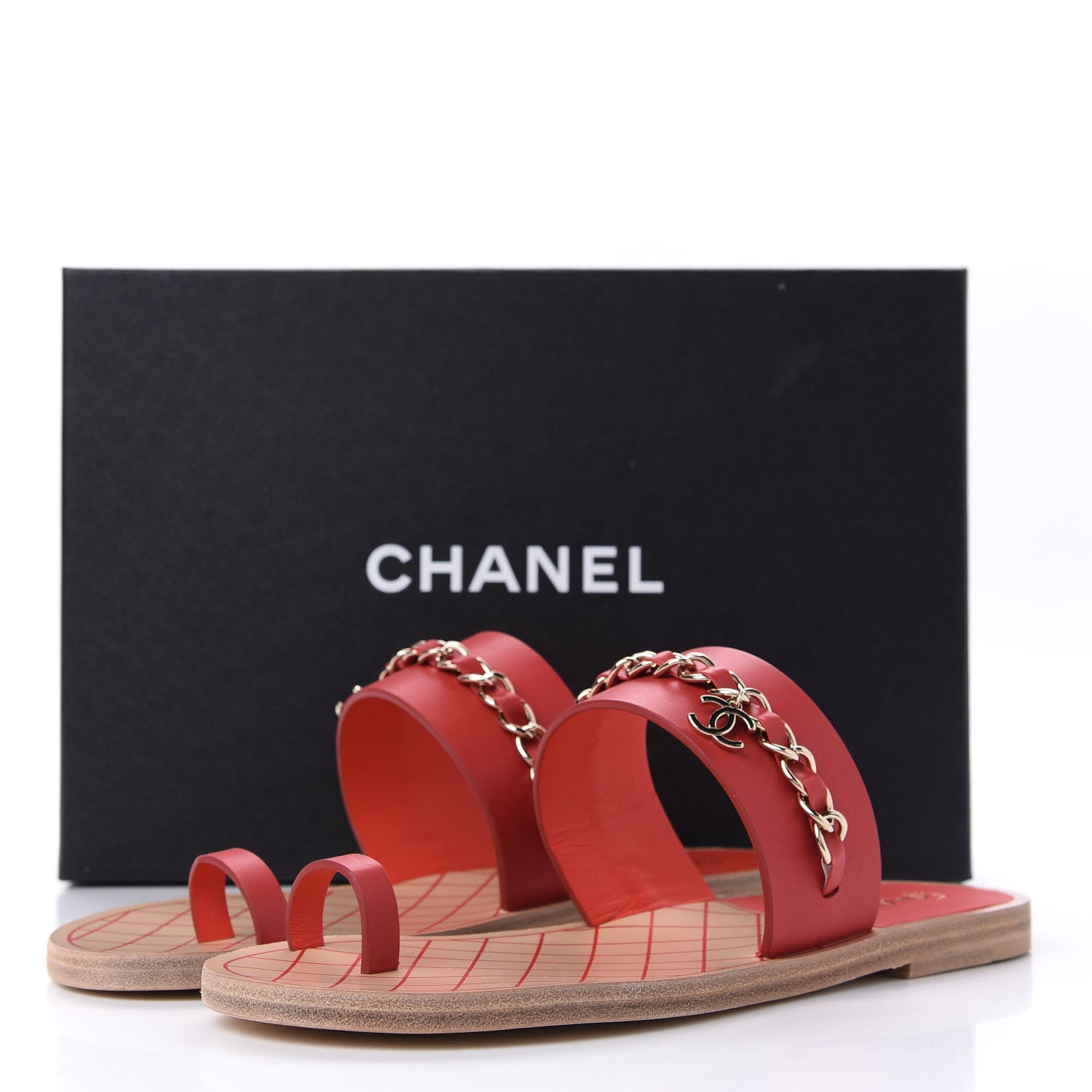 Chanel Calfskin Chain CC Sandals 40 Red 14 of 14