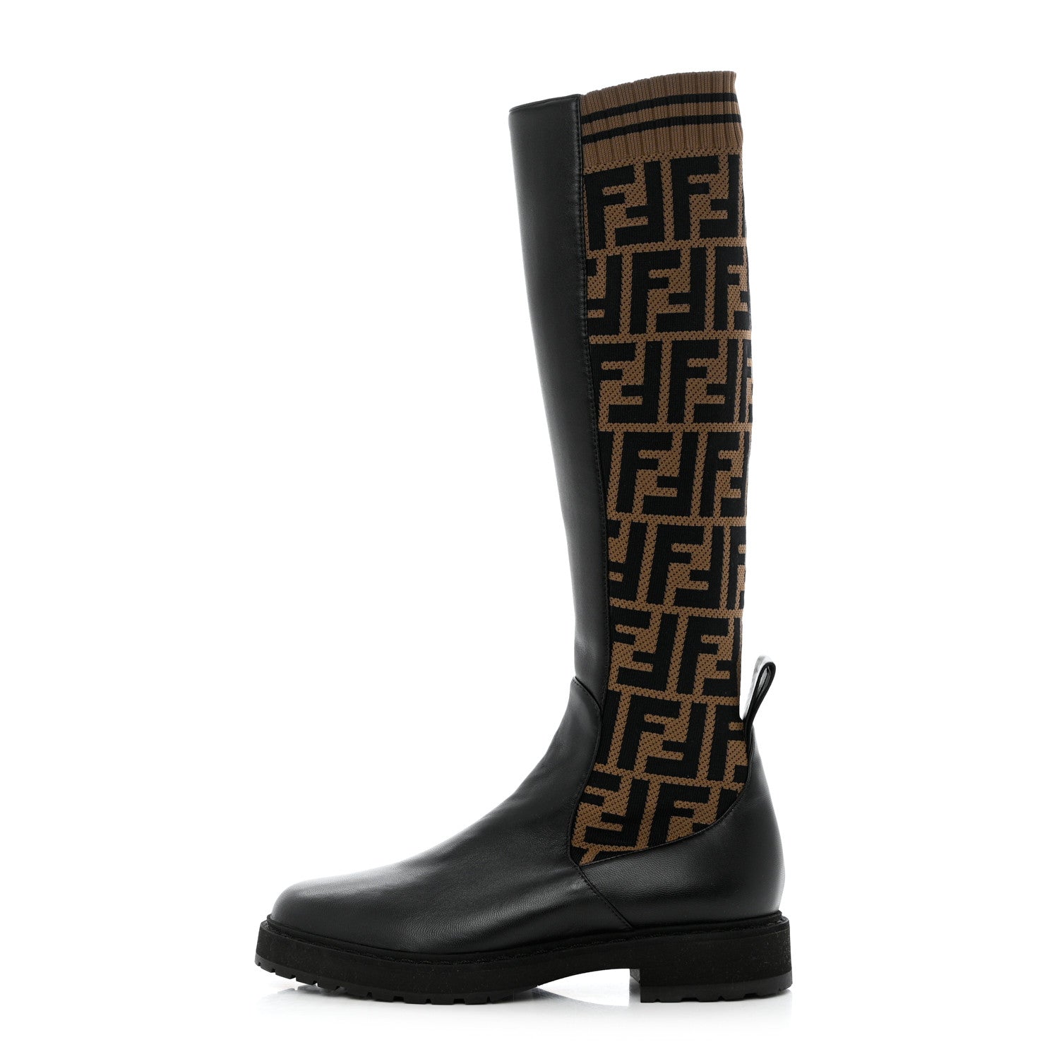Fendi Nappa Microfiber Fabric FF Rockoko Tall Boots 35 Black Tobacco 1 of 10