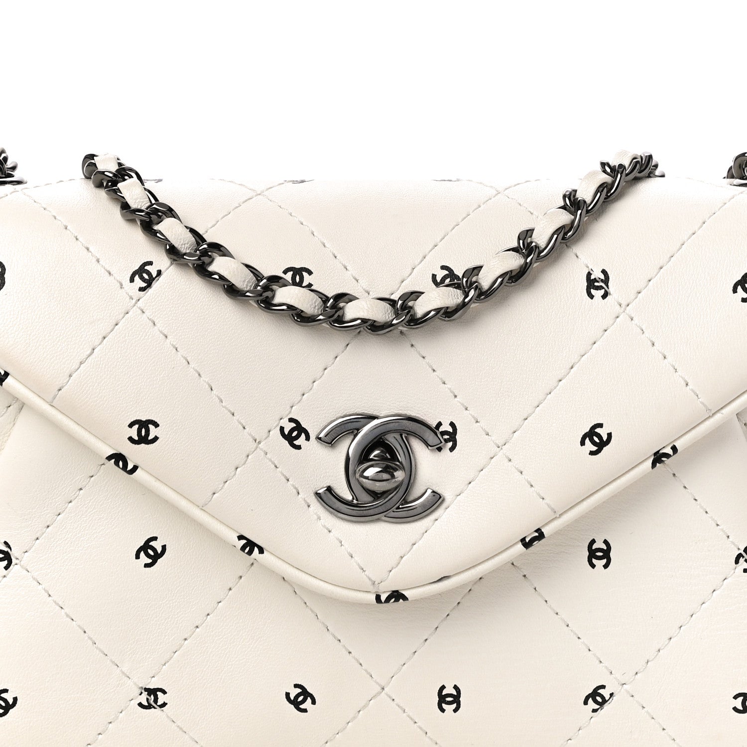 Chanel Printed Lambskin Logo CC Envelope Clutch With Chain White 8 of 11