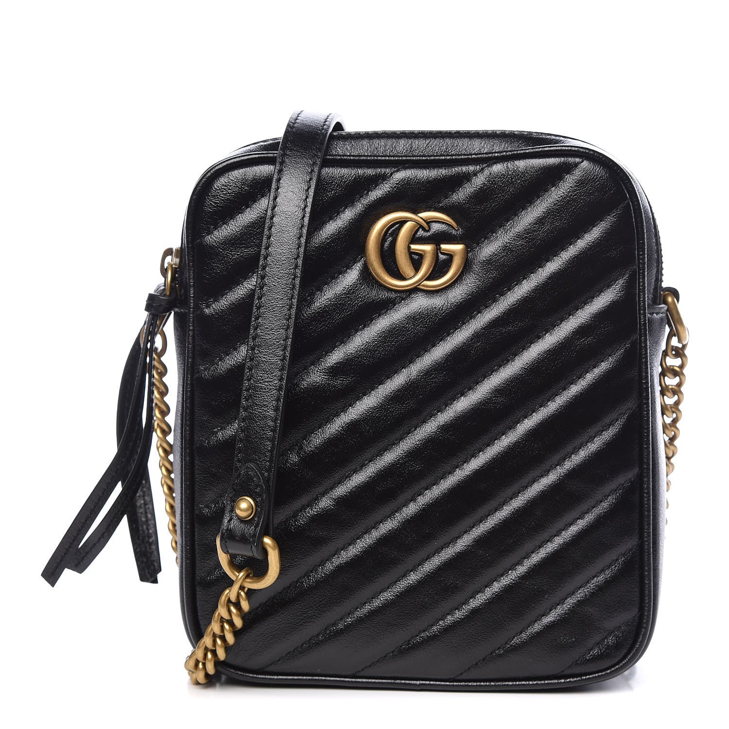 Gucci Azalea Calfskin Matelasse Diagonal Tall GG Marmont Crossbody Bag Black 1 of 11