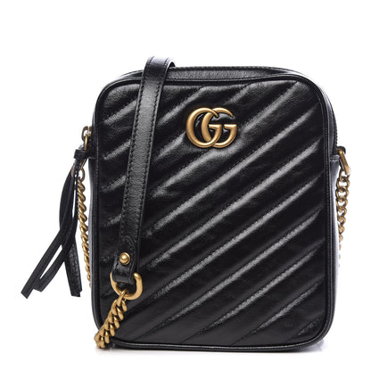 Gucci Azalea Calfskin Matelasse Diagonal Tall GG Marmont Crossbody Bag Black 1 of 11