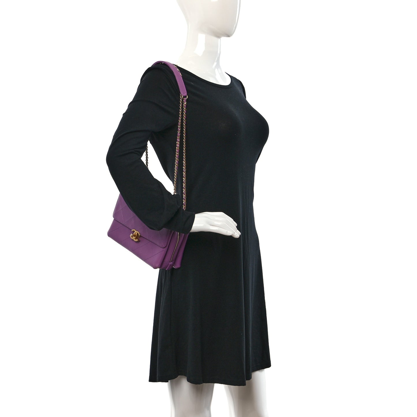Lambskin Sleek And Chic Flap Purple