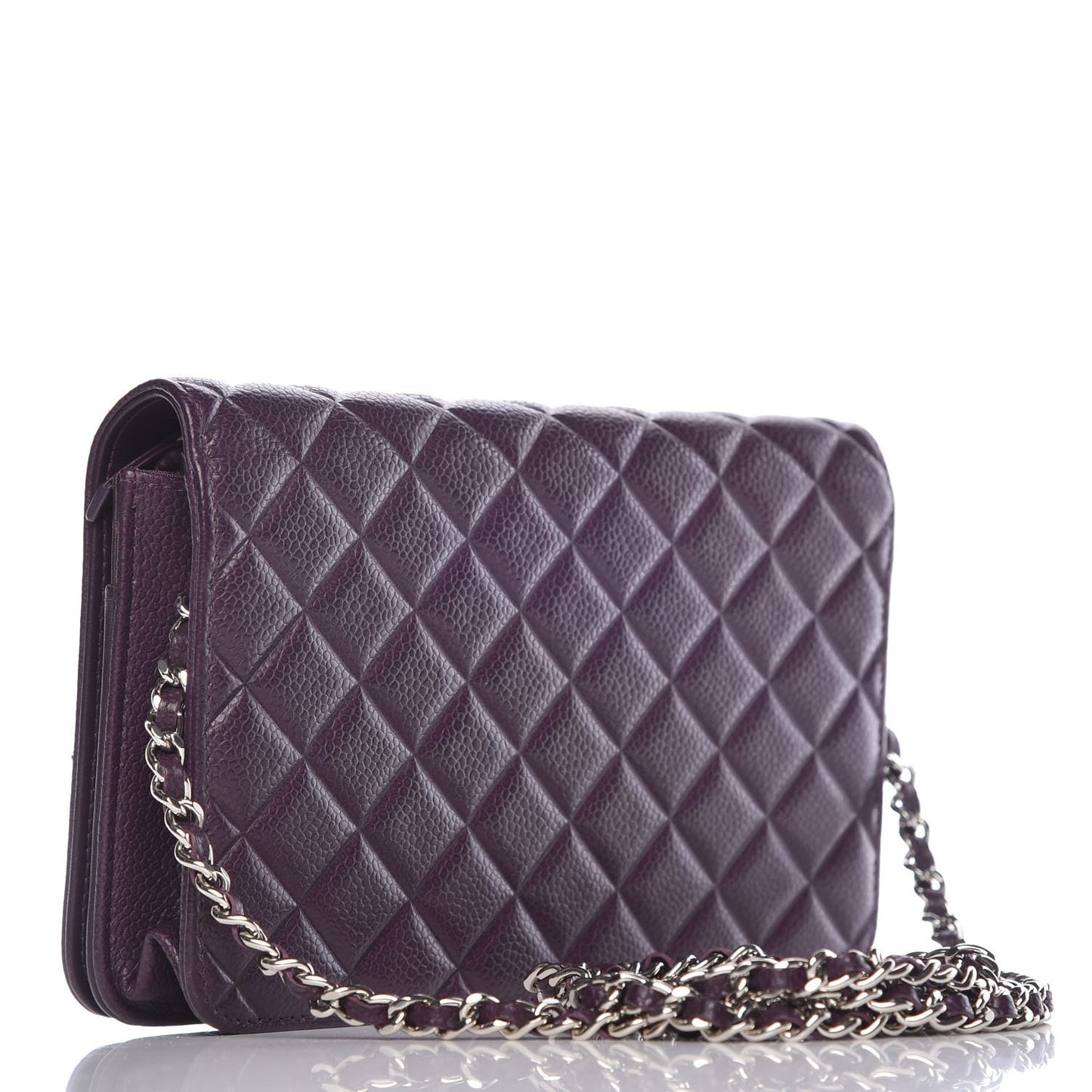 Caviar Quilted Diamond CC Wallet On Chain WOC Dark Purple