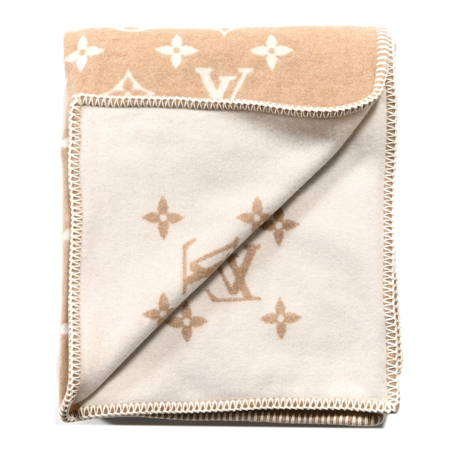 Louis Vuitton Wool Cashmere Monogram Blanket Beige 2 of 3