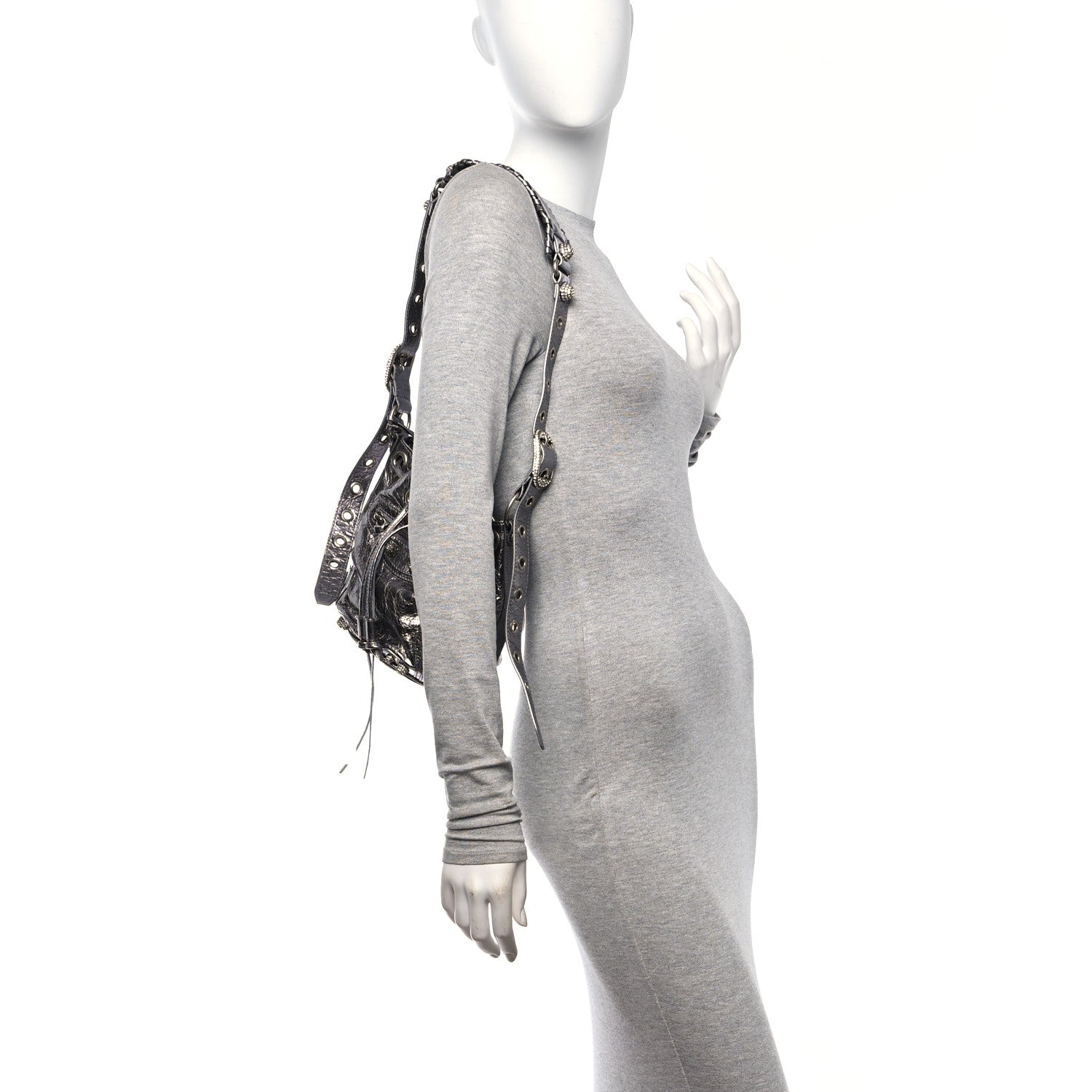 Balenciaga Metallic Agneau Arena Crystal Le Cagole Bucket Bag XS Silver 2 of 10