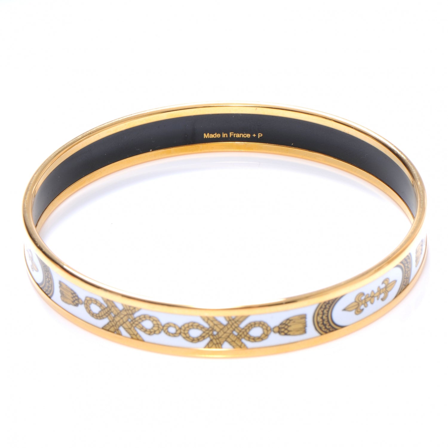 Hermes Enamel Narrow Printed Tassel Bracelet 70 White 5 of 5