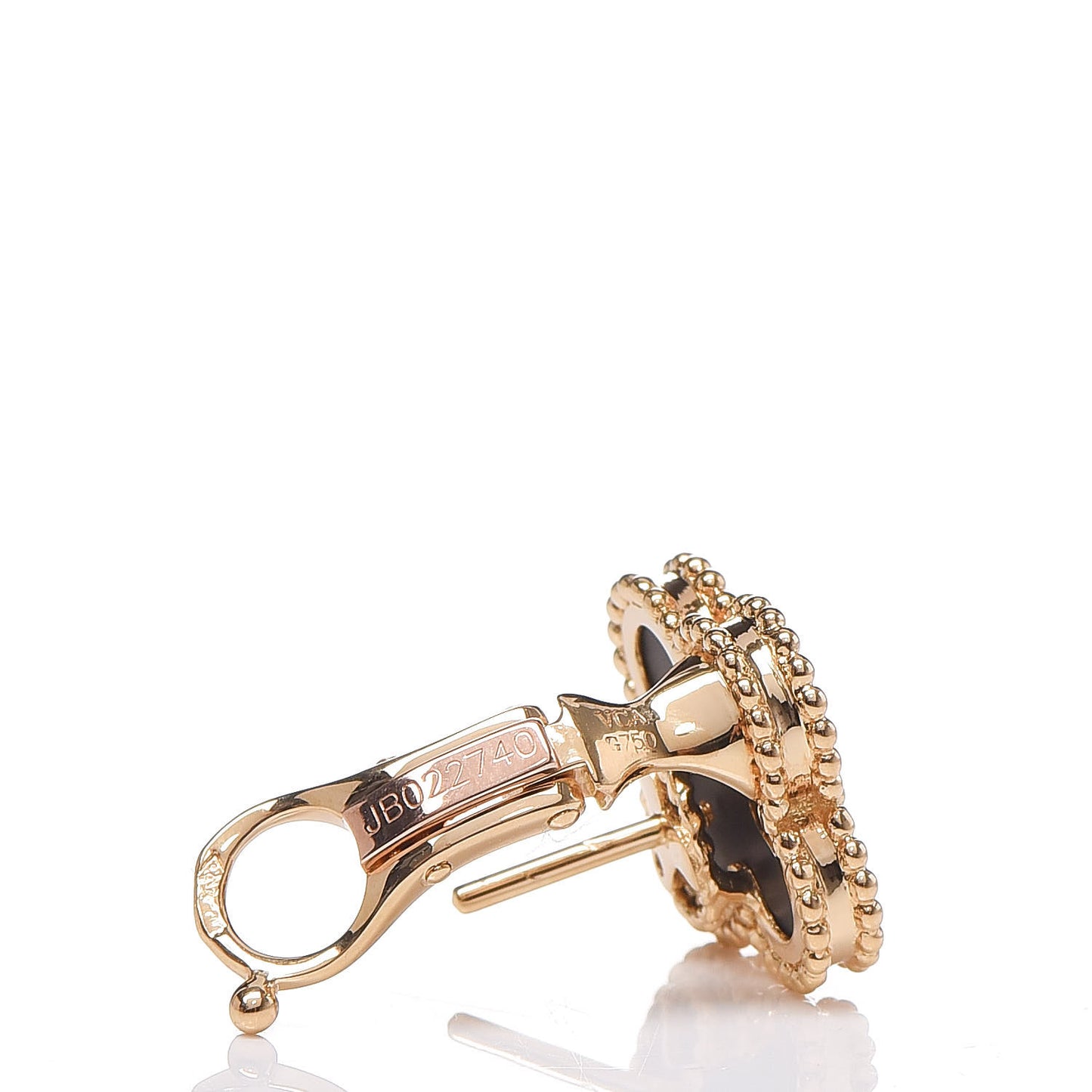 18K Yellow Gold Black Onyx Vintage Alhambra Earrings