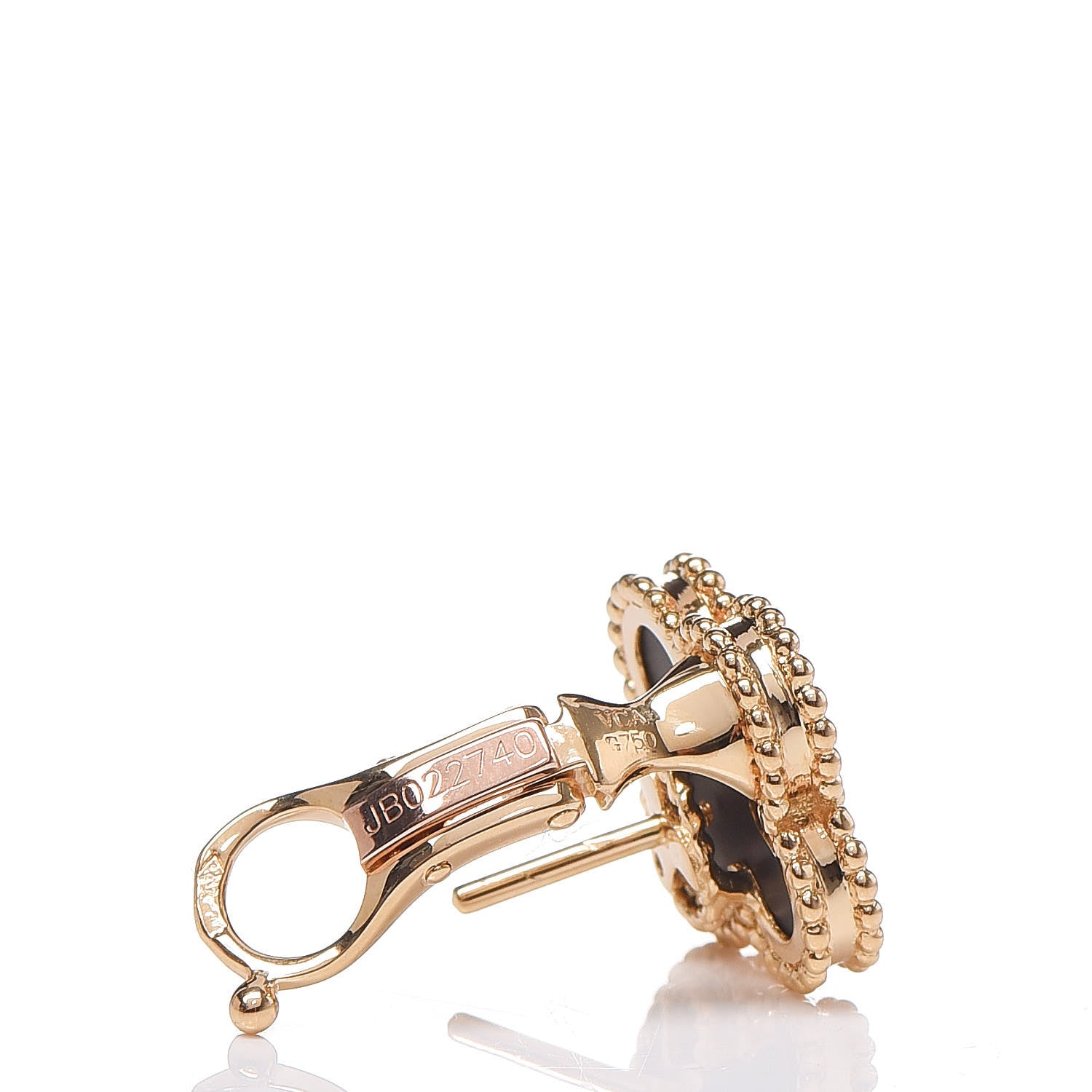 Van Cleef & Arpels 18K Yellow Gold Black Onyx Vintage Alhambra Earrings 4 of 4