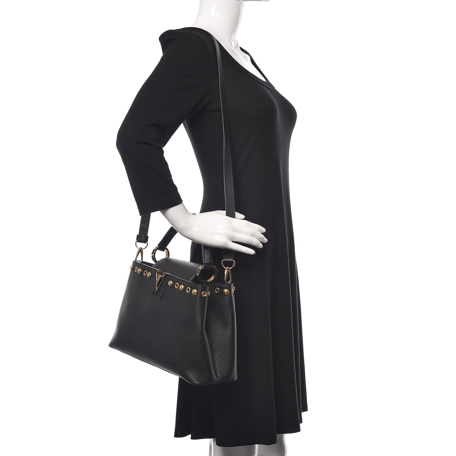 Louis Vuitton Taurillon Studded Capucines PM Black 2 of 11
