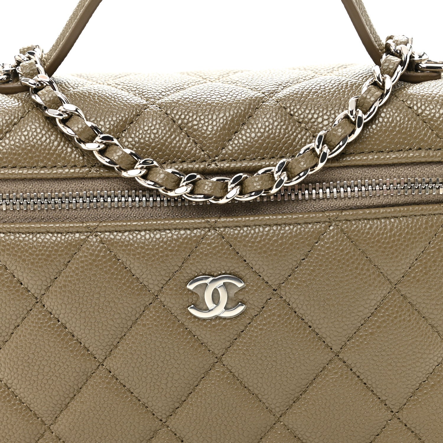 Chanel Caviar Quilted Top Handle Slim Vanity With Chain Dark Khaki 9 of 11