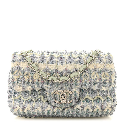 Chanel Tweed Quilted Mini Rectangular Flap Light Green Silver White 1 of 11