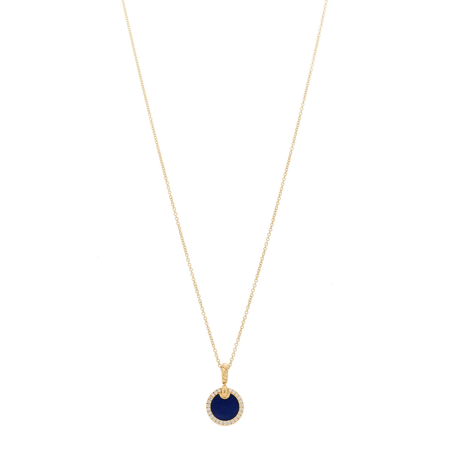 David Yurman 18K Yellow Gold Diamond Lapisl Lazuli Petite Elements Necklace 1 of 4