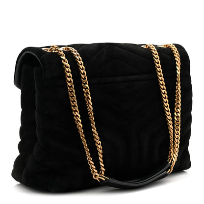 Saint Laurent Suede Y Quilted Monogram Medium Loulou Chain Satchel Black 5 of 19