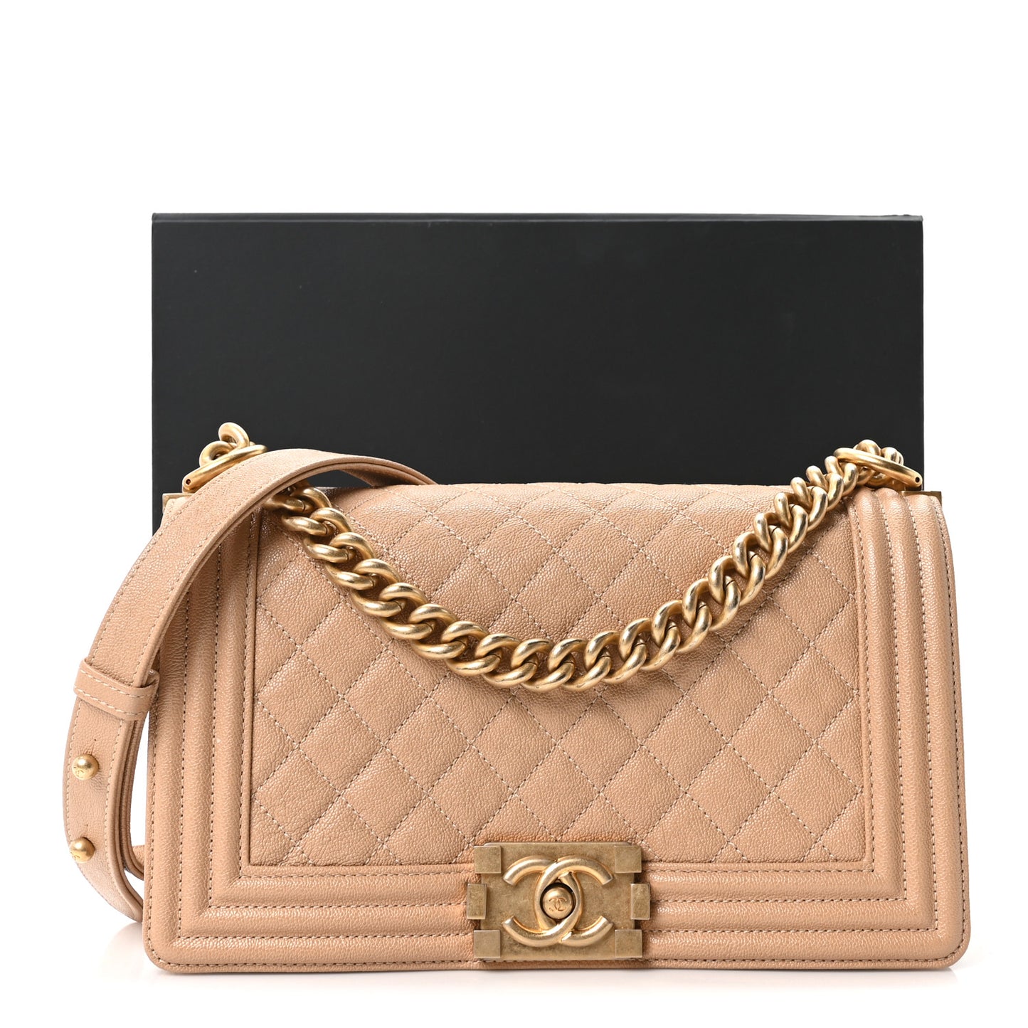 Caviar Quilted Medium Boy Flap Beige