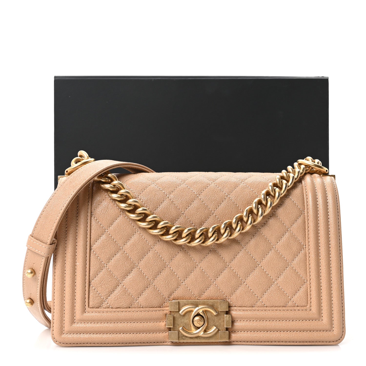 Chanel Caviar Quilted Medium Boy Flap Beige 11 of 11
