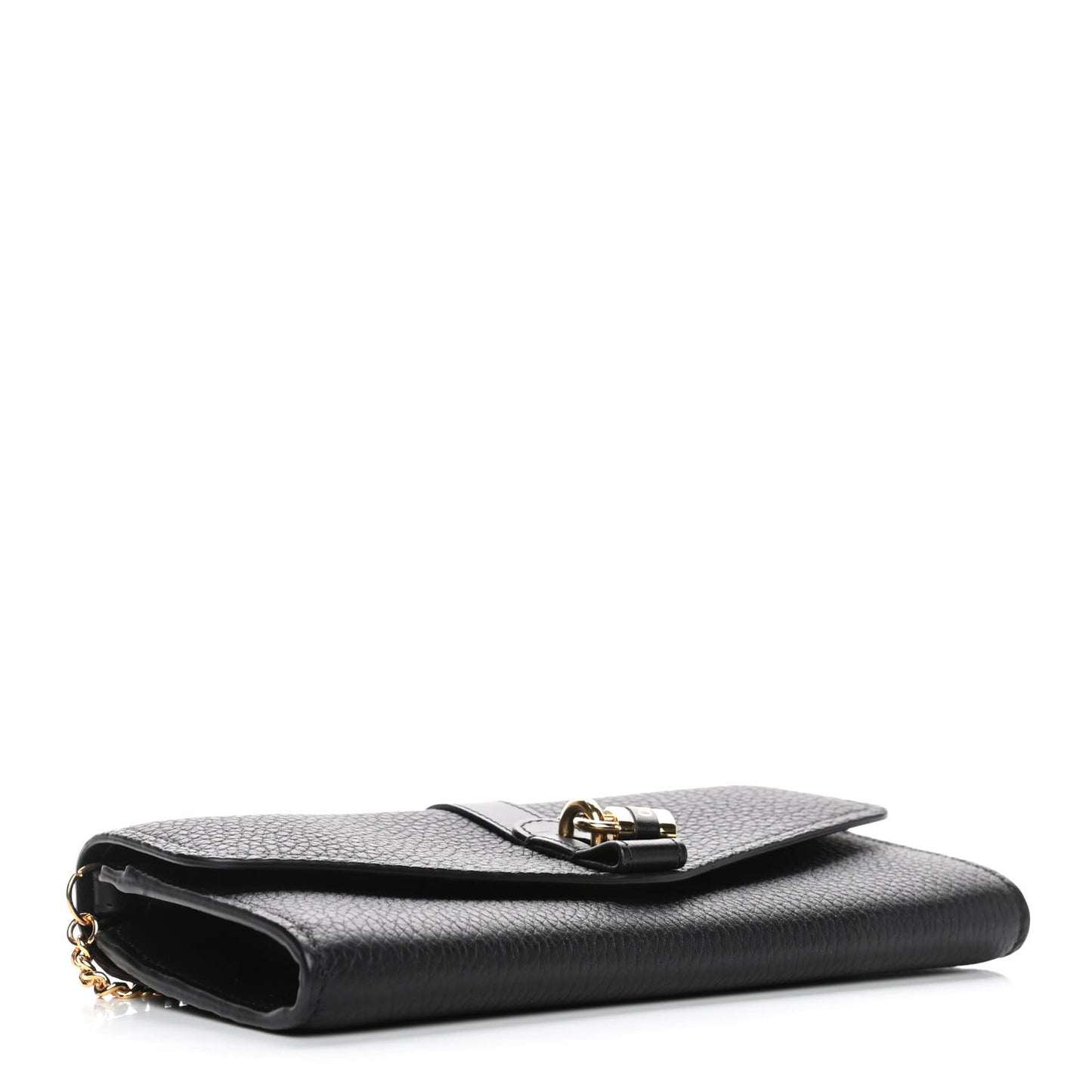 Shiny Grained Calfskin Aby Wallet on Chain Black