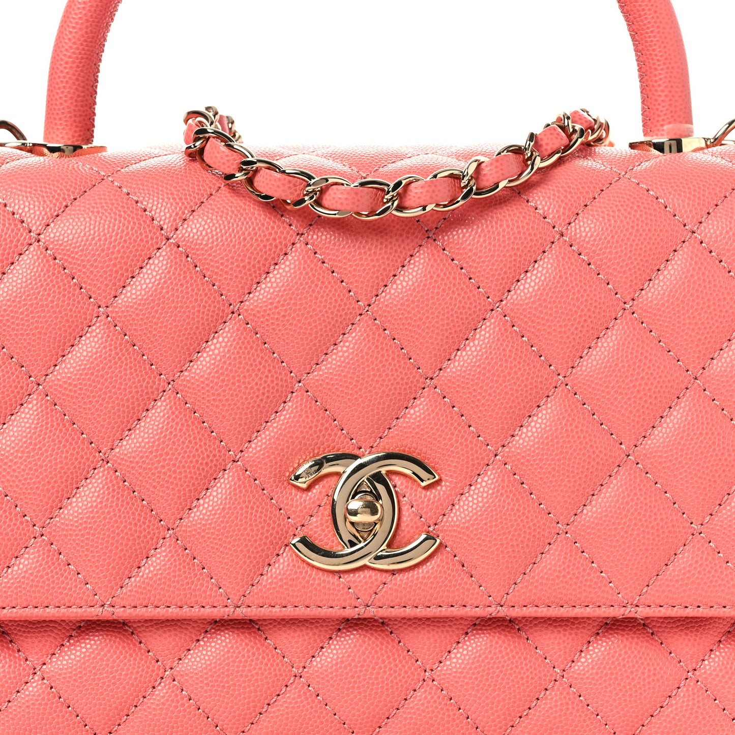 Caviar Quilted Small Coco Handle Flap Coral