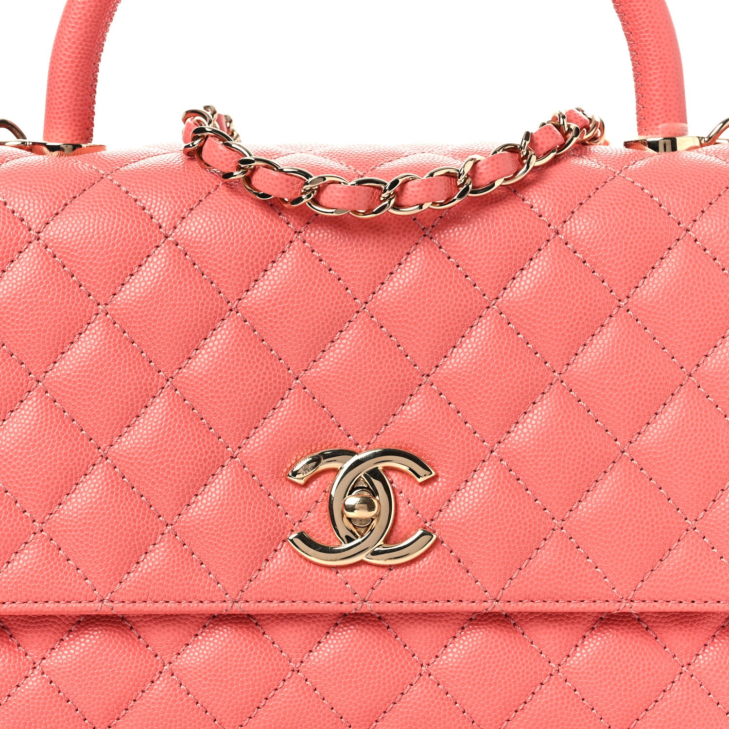 Chanel Caviar Quilted Small Coco Handle Flap Coral 8 of 17