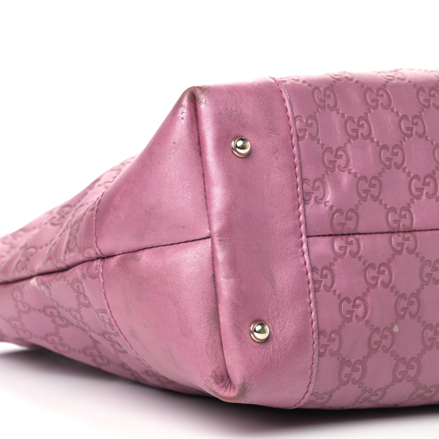 Metallic Soft Guccissima Large Heart Bit Charm Top Handle Tote Fresia Rose