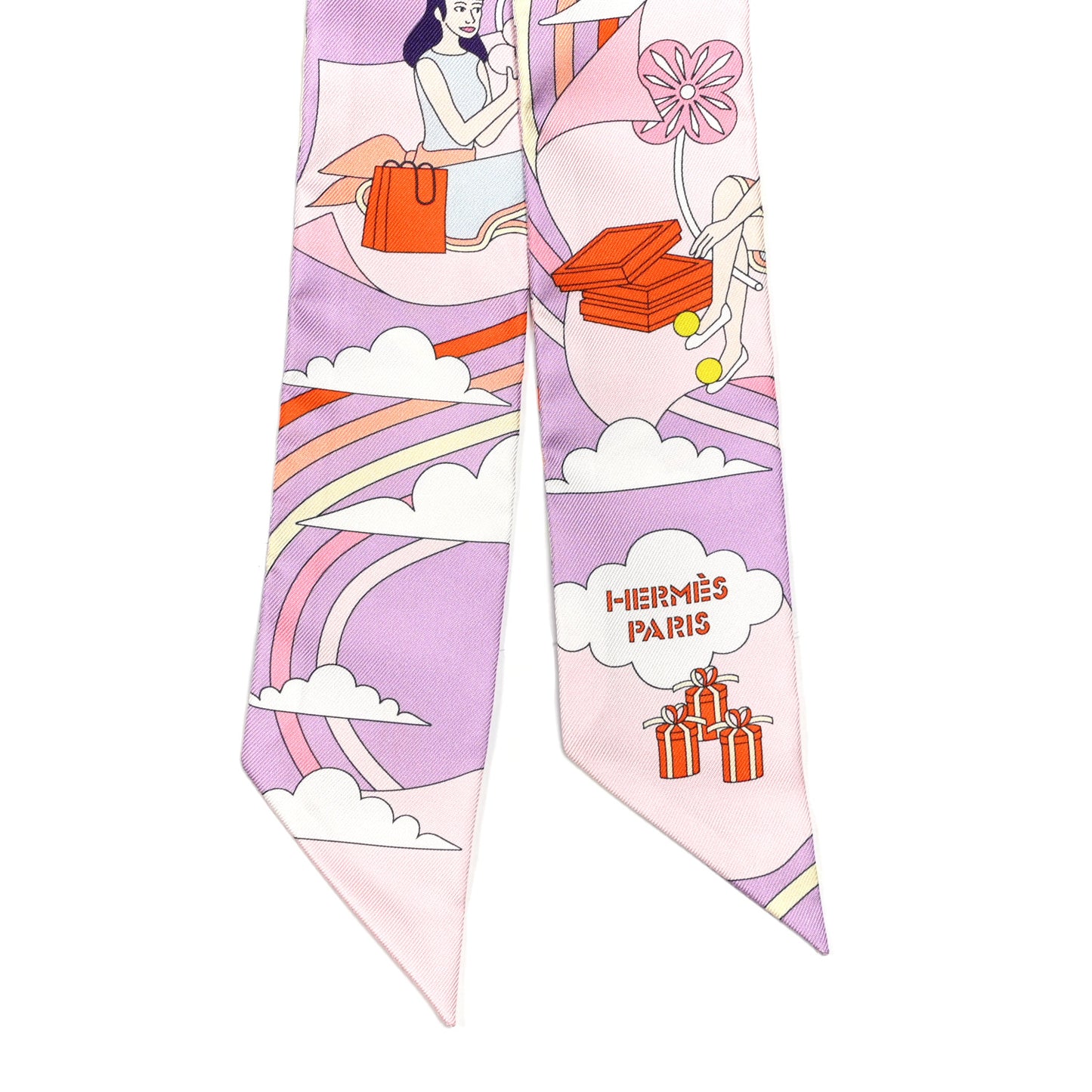 Silk Carres Volants Twilly Lilas Rose Pale Or