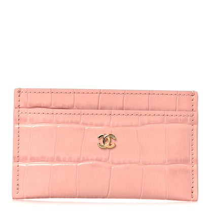 Chanel Calfskin Crocodile Embossed Crococo Card Holder Light Pink 1 of 8