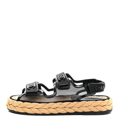 Chanel Mesh Patent Calfskin Velcro Dad Sandals 36 Black 1 of 16