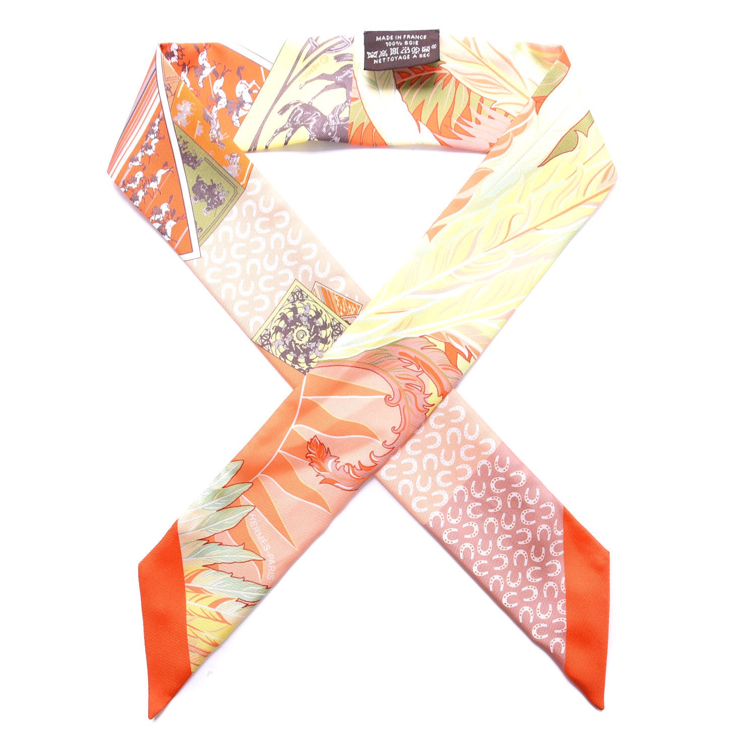 Hermes Silk Cheval Phoenix Twilly Orange Jaune Vif Vert 1 of 4