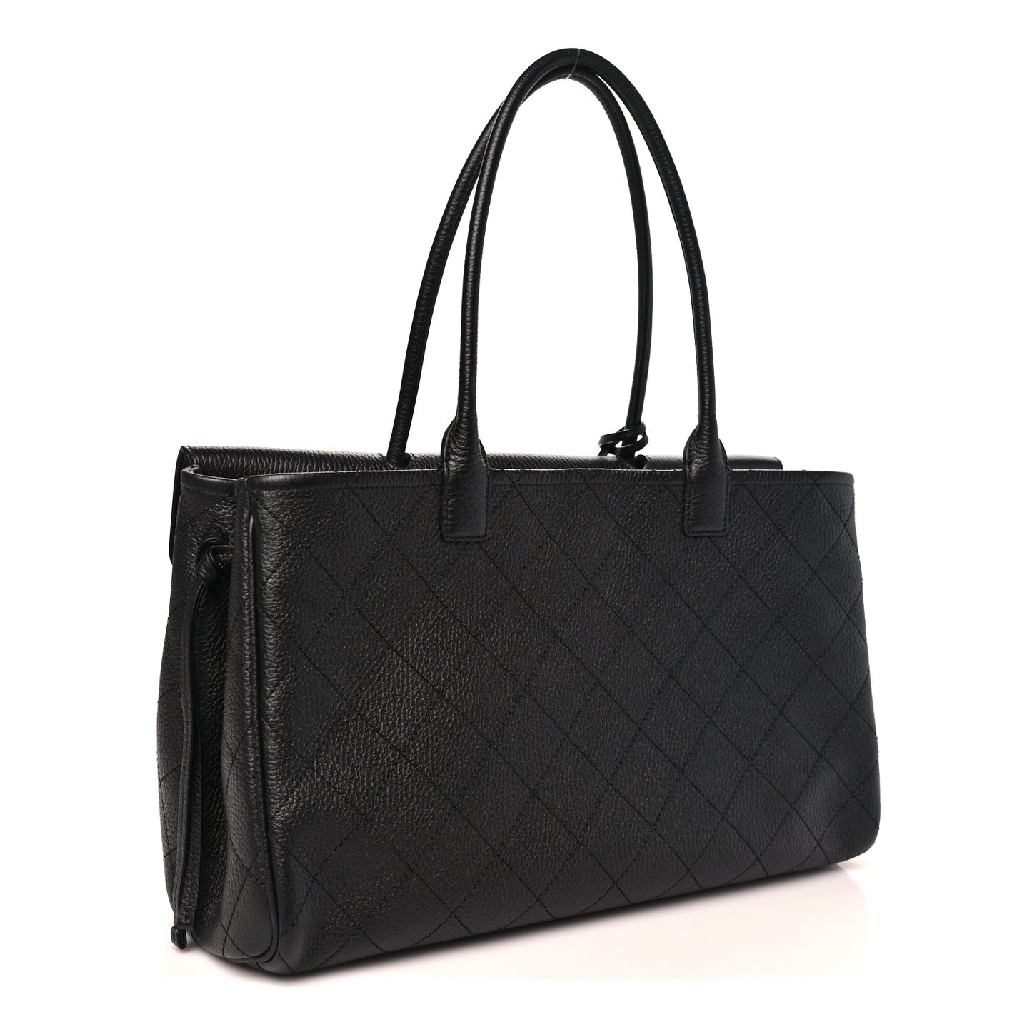 Grained Calfskin Stitched Urban Essentials Large Shopping Bag Black