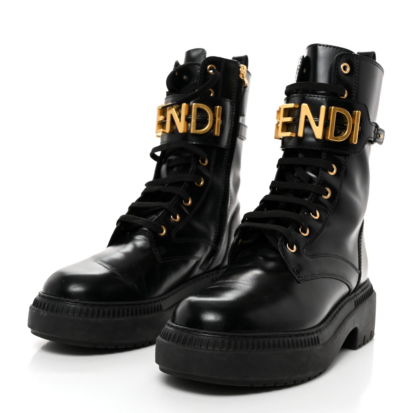 Vitello Abrasivato Fendigraphy 50mm Biker Boots 40 Black