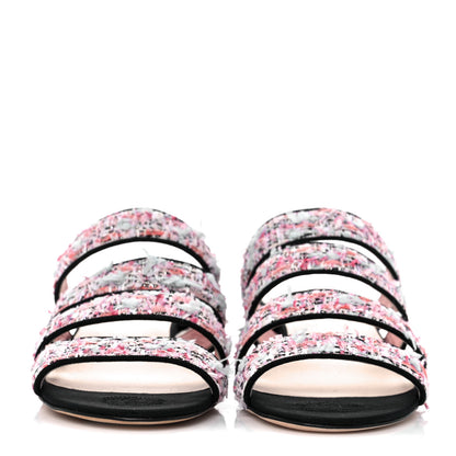 Chanel Tweed Grosgrain Sandals 37 Black Blue Pink 2 of 10