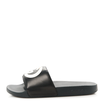 Gucci Nappa Miro Soft Calfskin Interlocking G Mens Slide Sandals 6 Black White 1 of 8