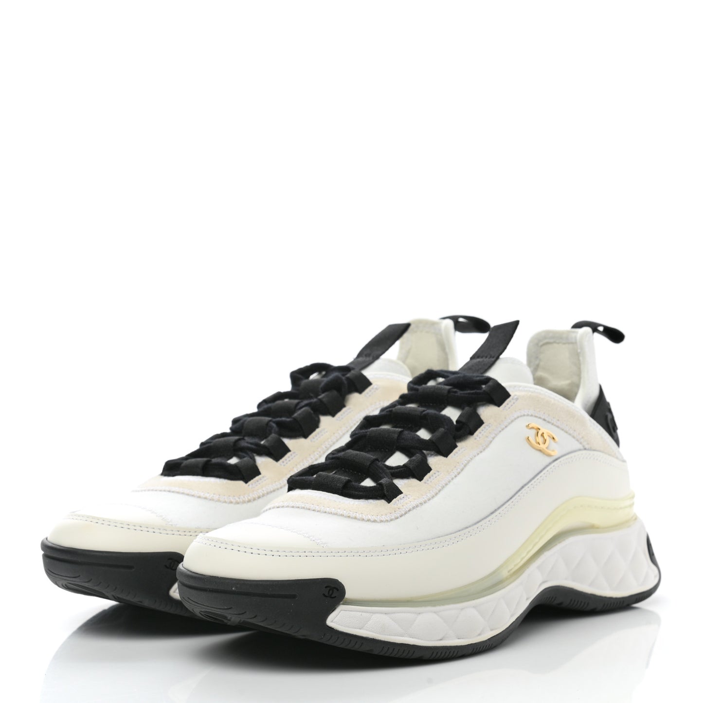 Velvet Calfskin Mixed Fibers CC Sneakers 40 Ivory Black