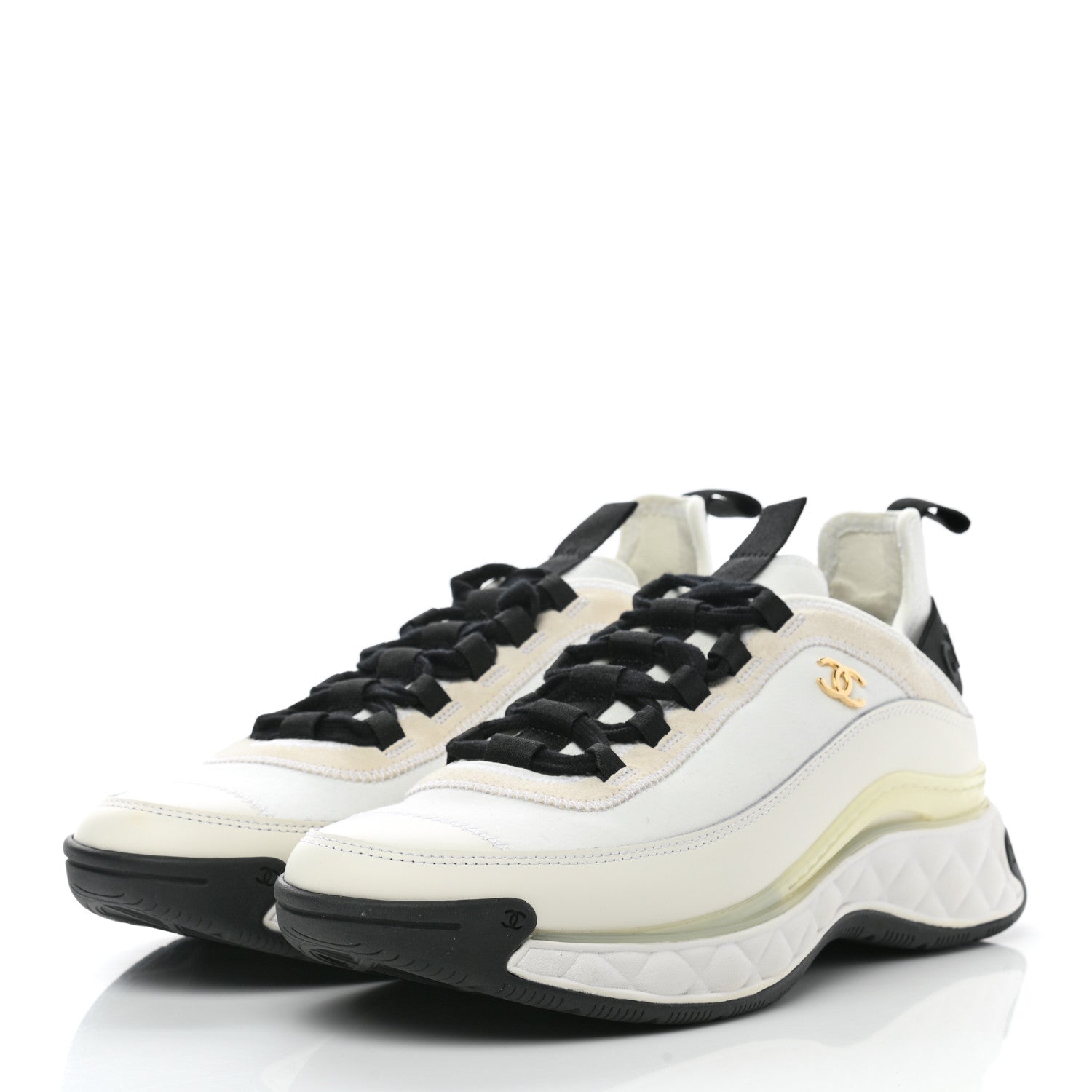 Chanel Velvet Calfskin Mixed Fibers CC Sneakers 40 Ivory Black 3 of 9