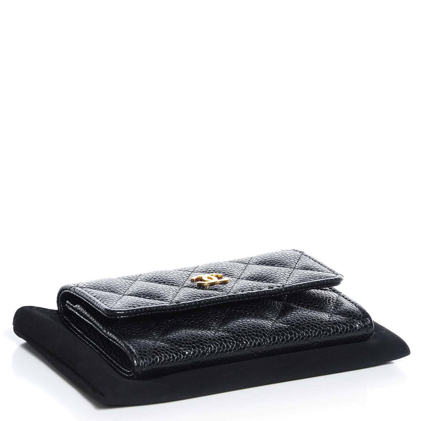 Caviar Quilted Flap Card Holder Black